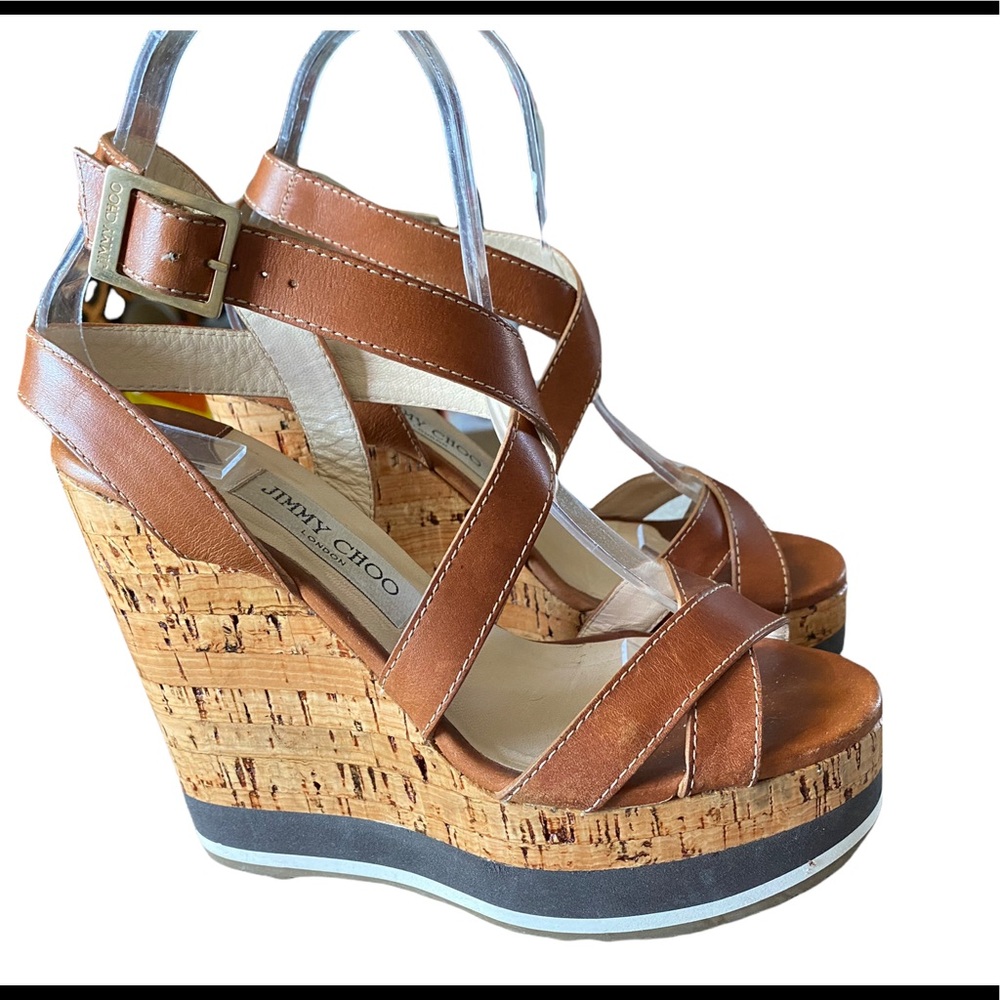 JIMMY CHOO Pre-owned Leather wedge Sandal In Brown SZ 37